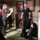 Taking final instructions from director before Leven (playing Riley Dawson) beats me up.